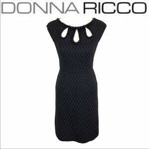 Donna Ricco Black Bead Embellished Three Keyhole Neckline Sheath Dress